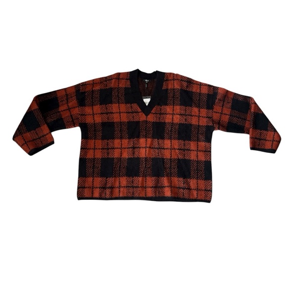 NWT Rails Colleen Rust Black Plaid Oversized V-Neck Sweater Size XL Reg. $268 - Picture 8 of 10